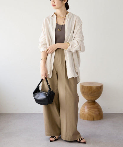 潮流風格 褶襉寬鬆 斜紋棉布 褲子
