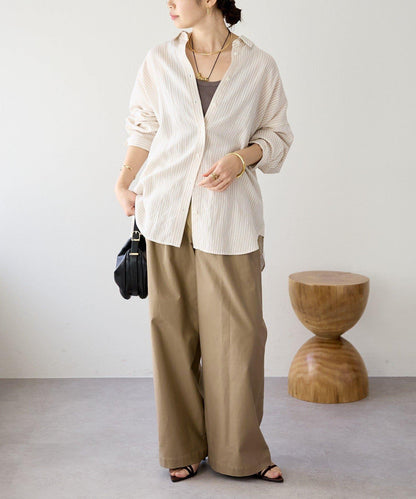 潮流風格 褶襉寬鬆 斜紋棉布 褲子