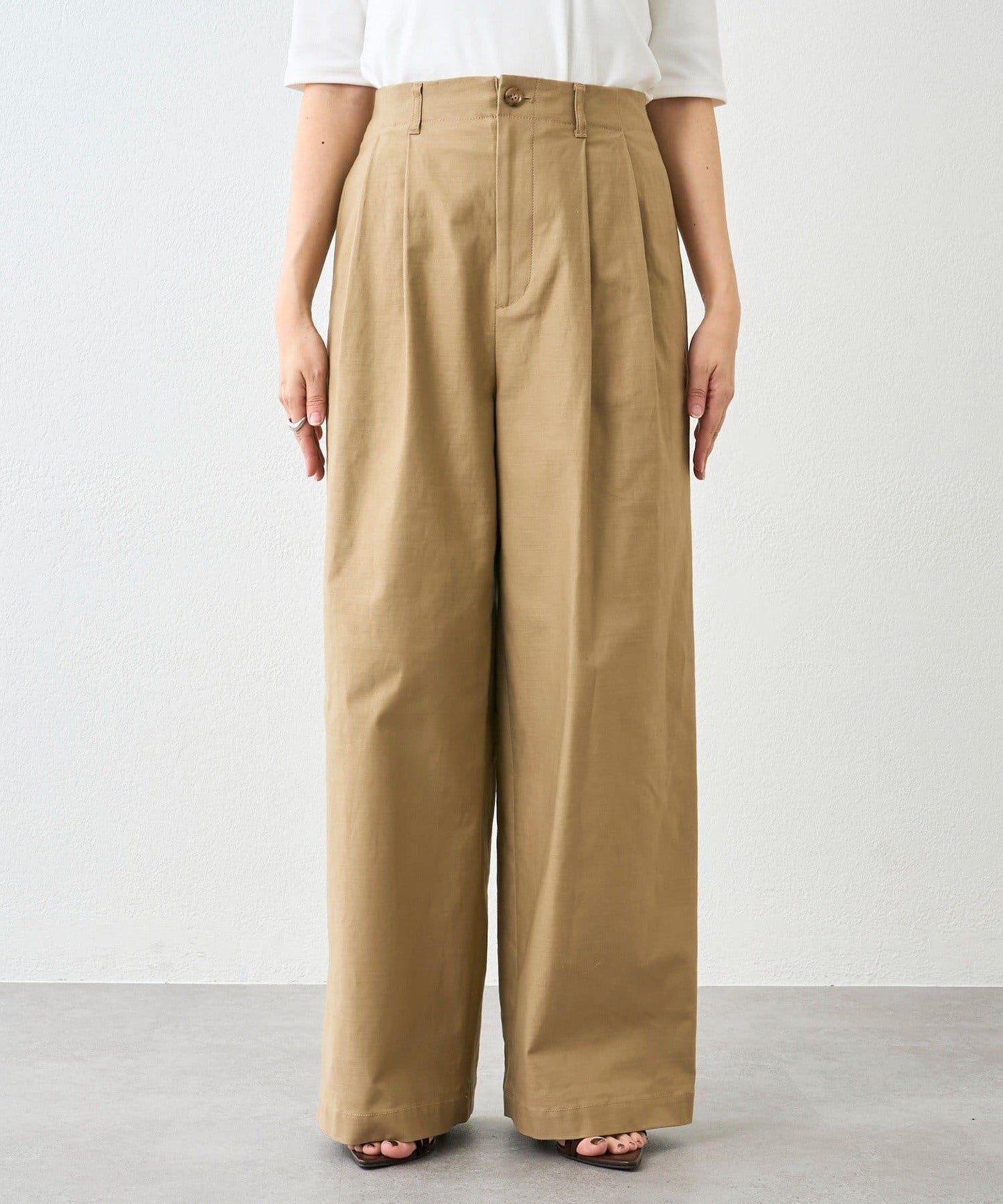 潮流風格 褶襉寬鬆 斜紋棉布 褲子