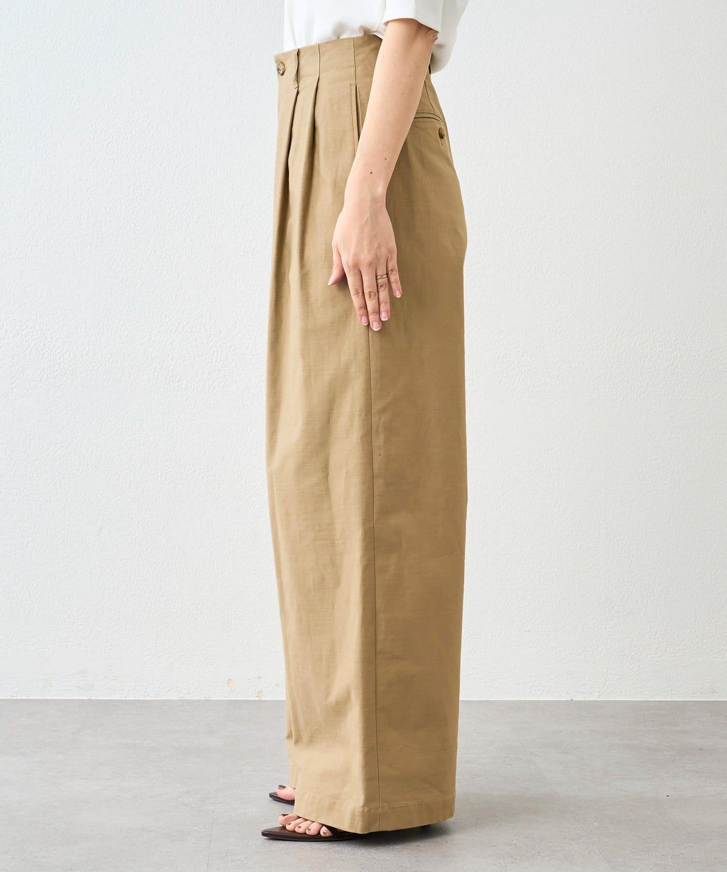 潮流風格 褶襉寬鬆 斜紋棉布 褲子