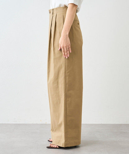 潮流風格 褶襉寬鬆 斜紋棉布 褲子