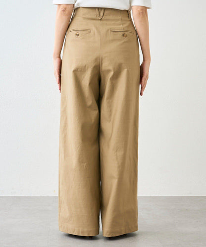 潮流風格 褶襉寬鬆 斜紋棉布 褲子