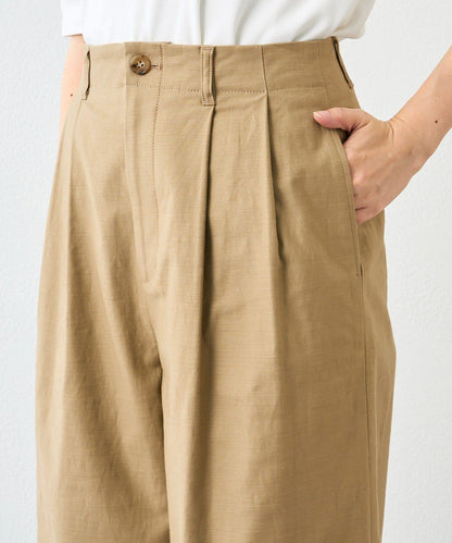 潮流風格 褶襉寬鬆 斜紋棉布 褲子