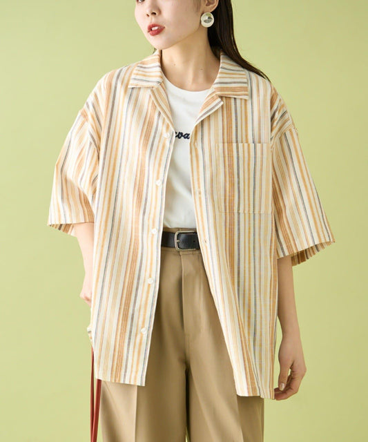 開領條紋襯衫