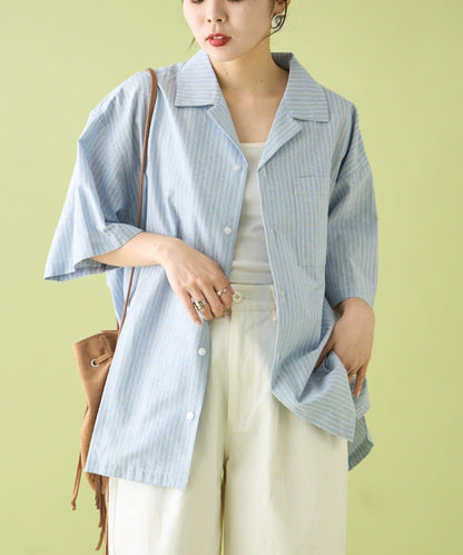開領條紋襯衫