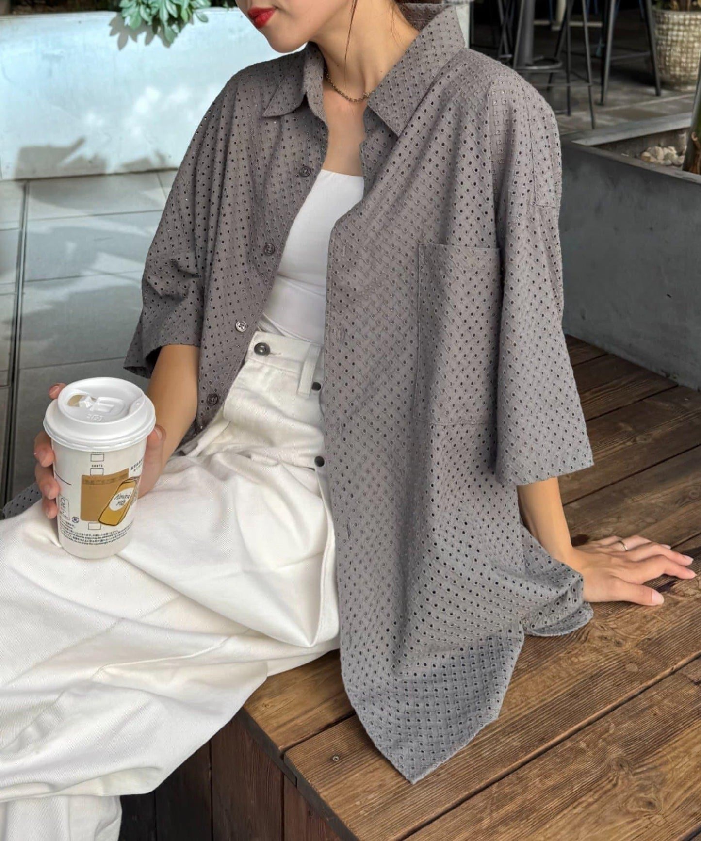 CIAOPANIC TYPY 中性提花刺繡蕾絲襯衫