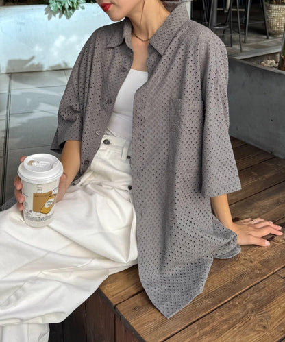 CIAOPANIC TYPY 中性提花刺繡蕾絲襯衫