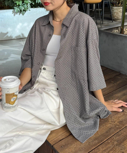 CIAOPANIC TYPY 中性提花刺繡蕾絲襯衫