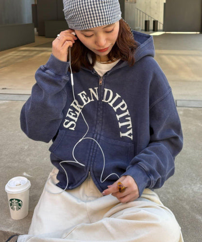 男女同款 華夫格紋 拉鍊設計 連帽衛衣