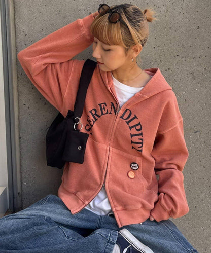 男女同款 華夫格紋 拉鍊設計 連帽衛衣