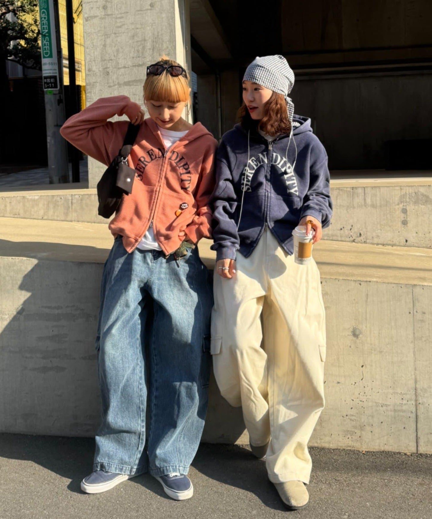 男女同款 華夫格紋 拉鍊設計 連帽衛衣