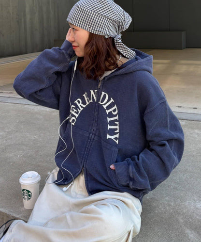 男女同款 華夫格紋 拉鍊設計 連帽衛衣