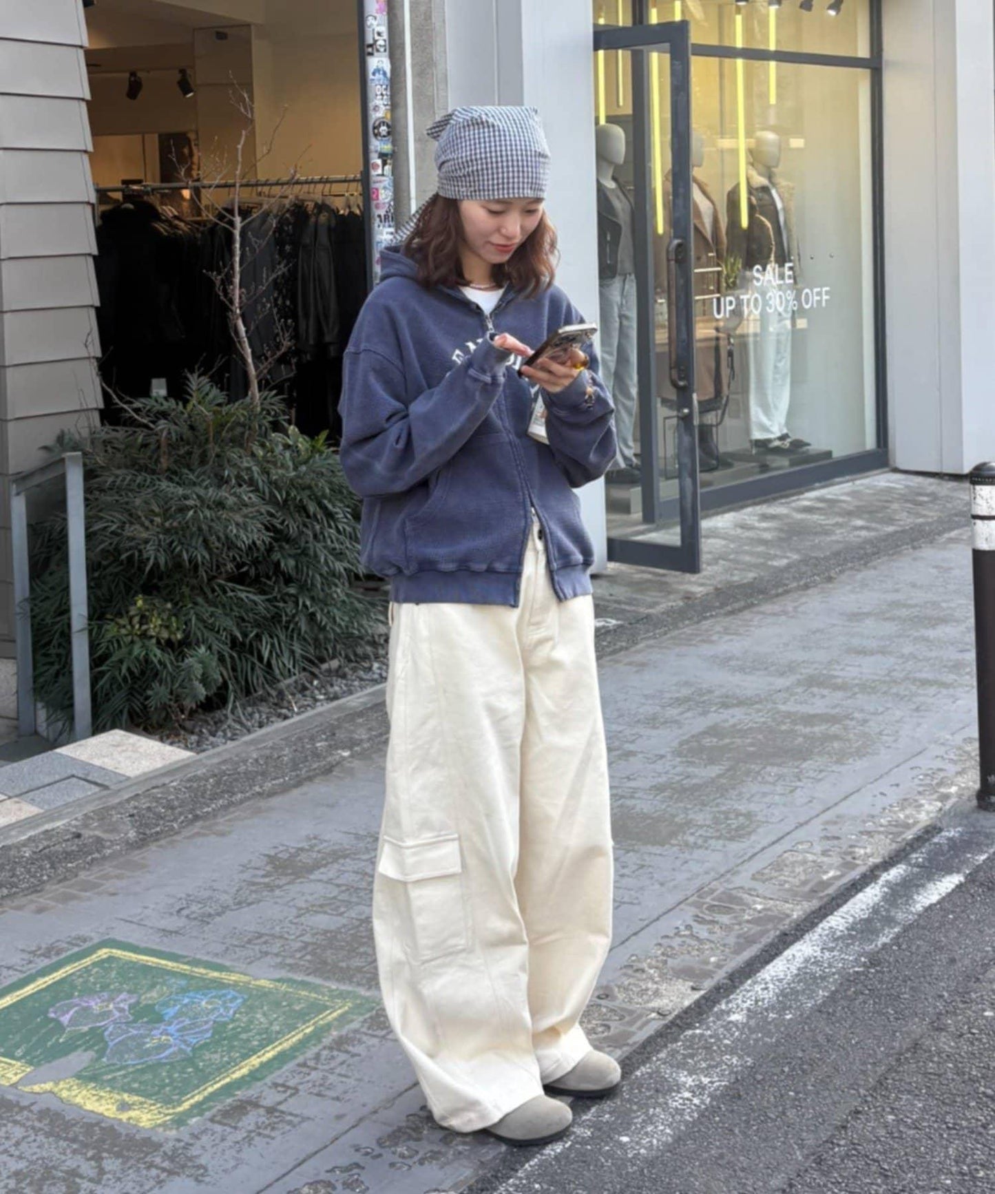 男女同款 華夫格紋 拉鍊設計 連帽衛衣