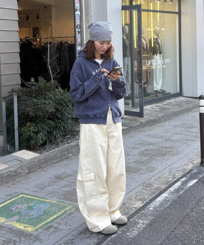 男女同款 華夫格紋 拉鍊設計 連帽衛衣