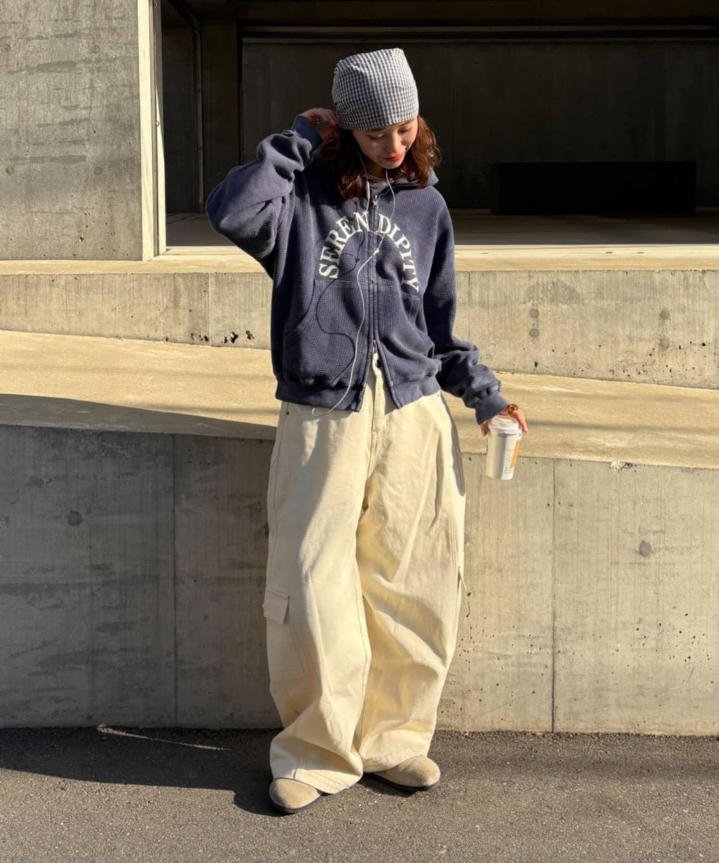 男女同款 華夫格紋 拉鍊設計 連帽衛衣