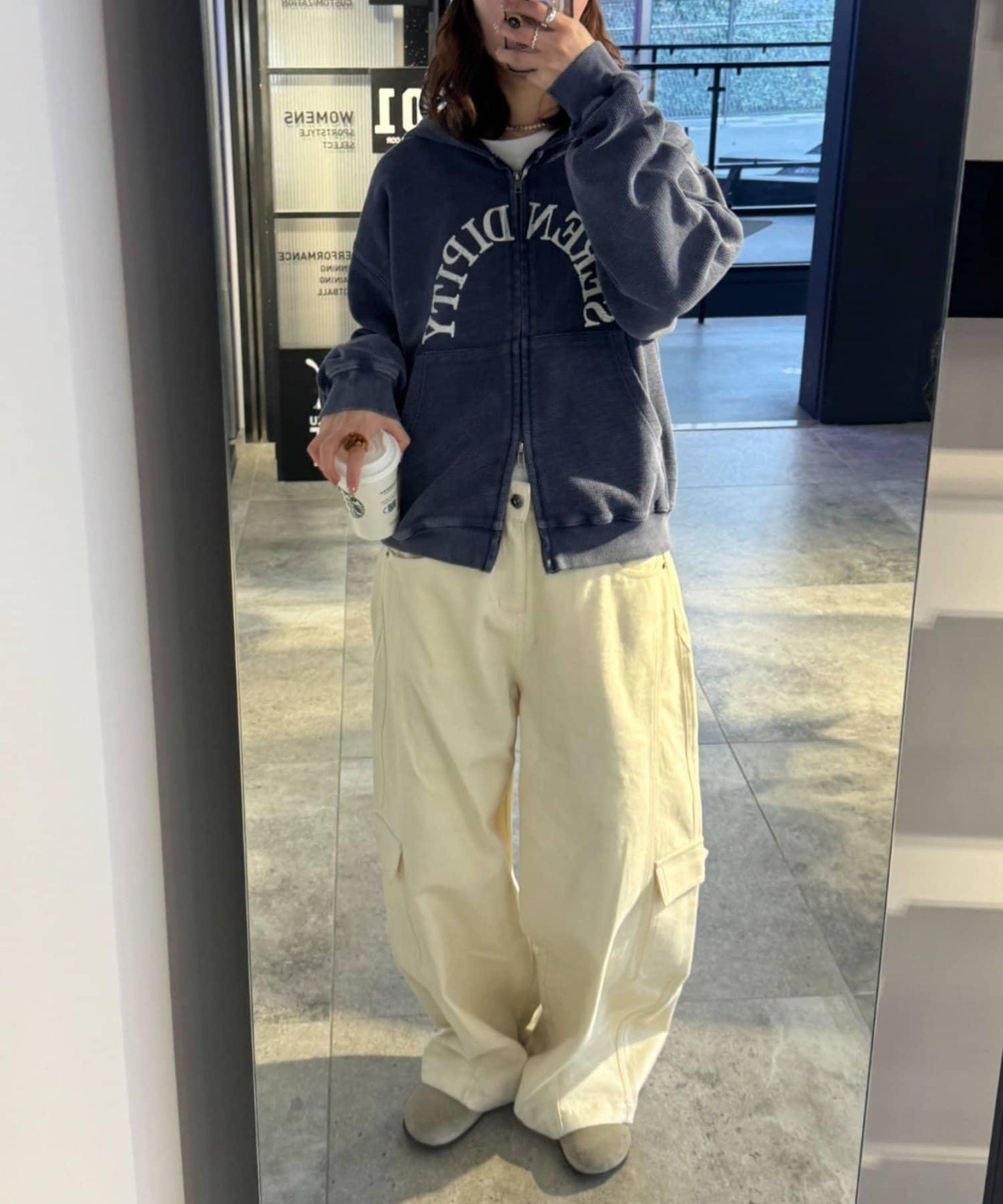 男女同款 華夫格紋 拉鍊設計 連帽衛衣