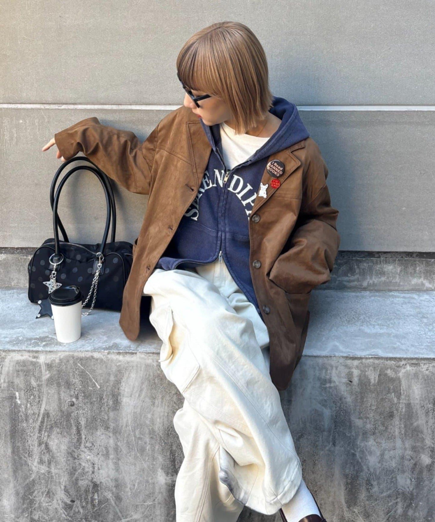 男女同款 華夫格紋 拉鍊設計 連帽衛衣