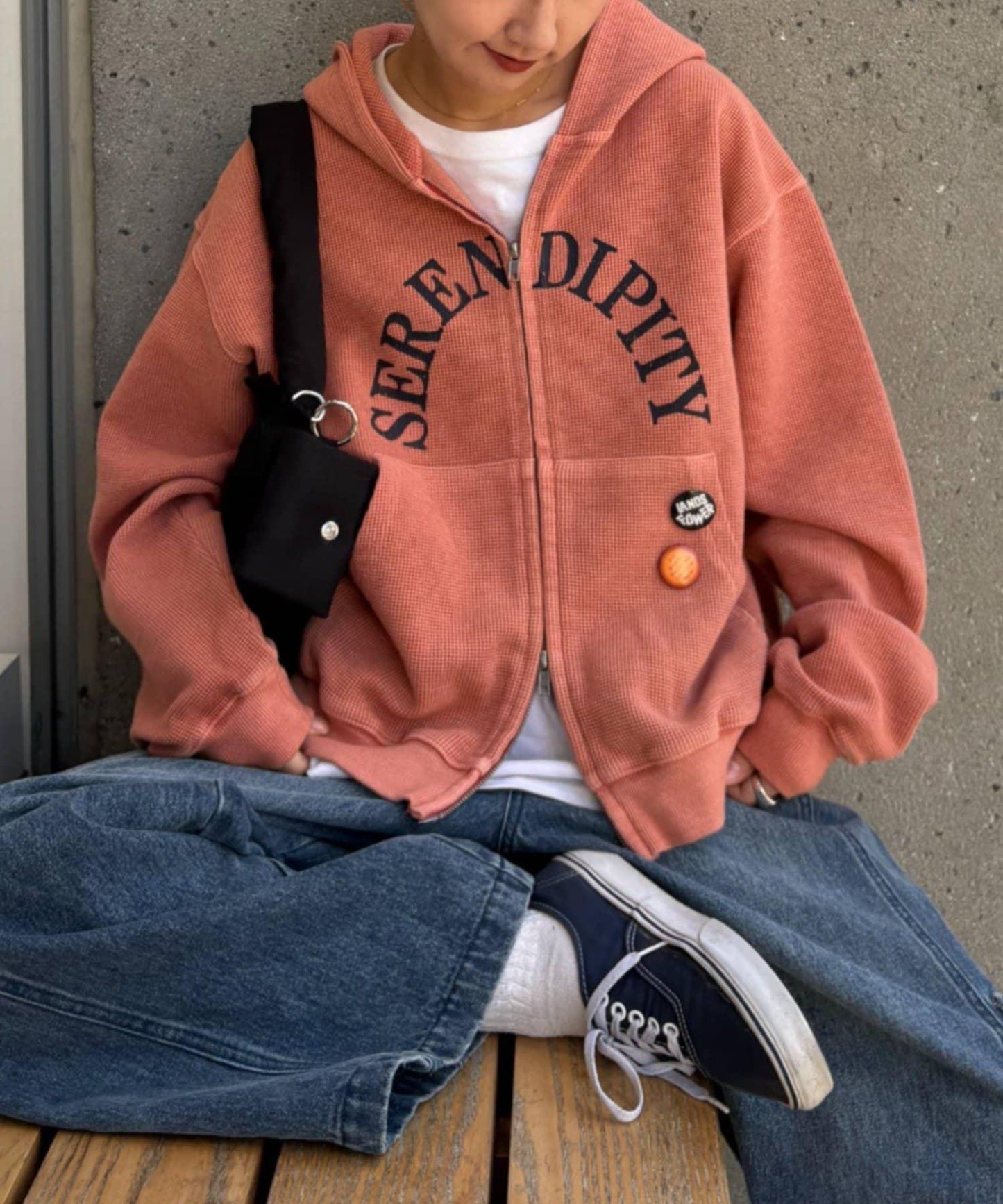 男女同款 華夫格紋 拉鍊設計 連帽衛衣