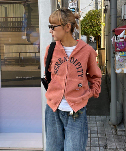 男女同款 華夫格紋 拉鍊設計 連帽衛衣