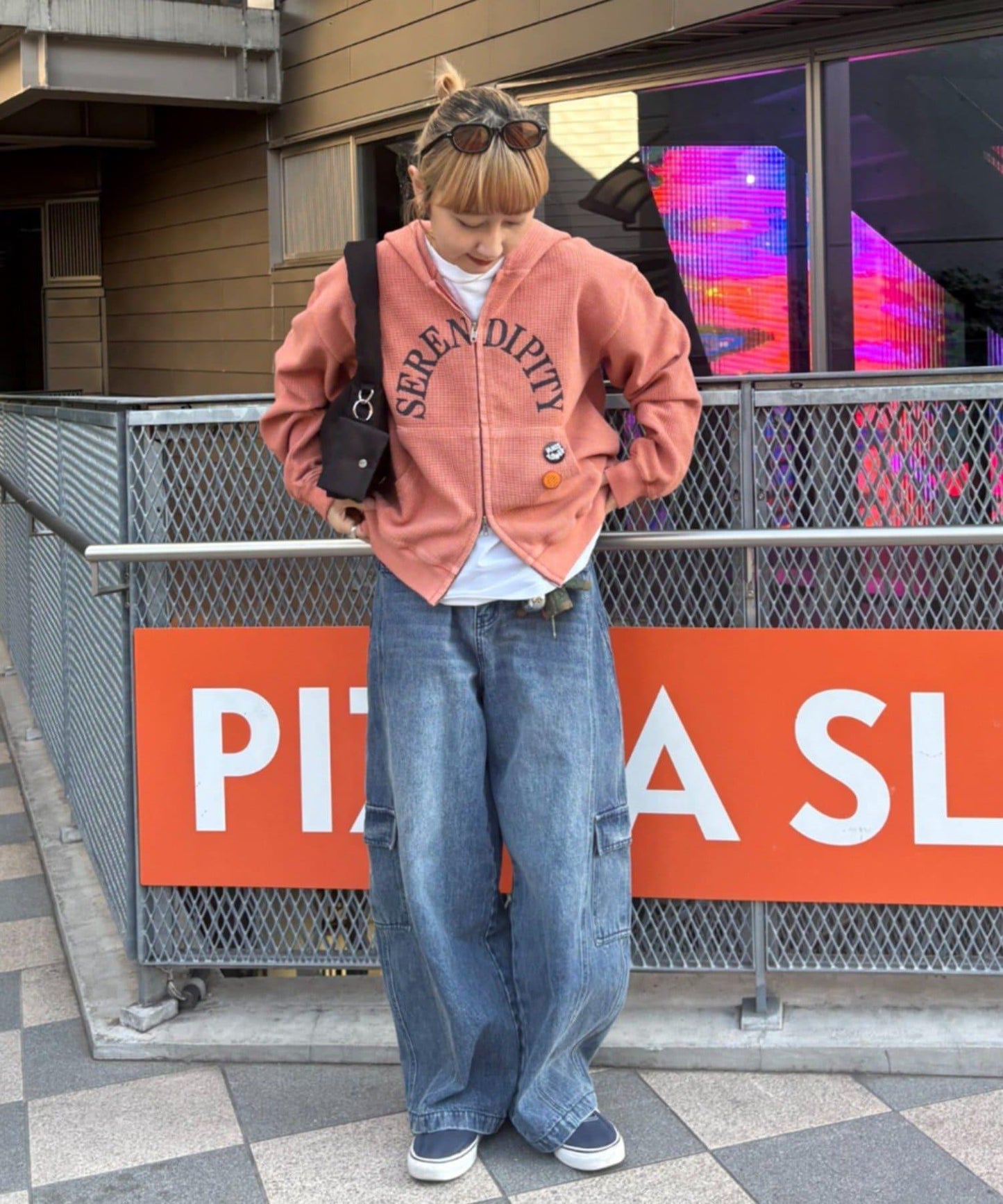 男女同款 華夫格紋 拉鍊設計 連帽衛衣