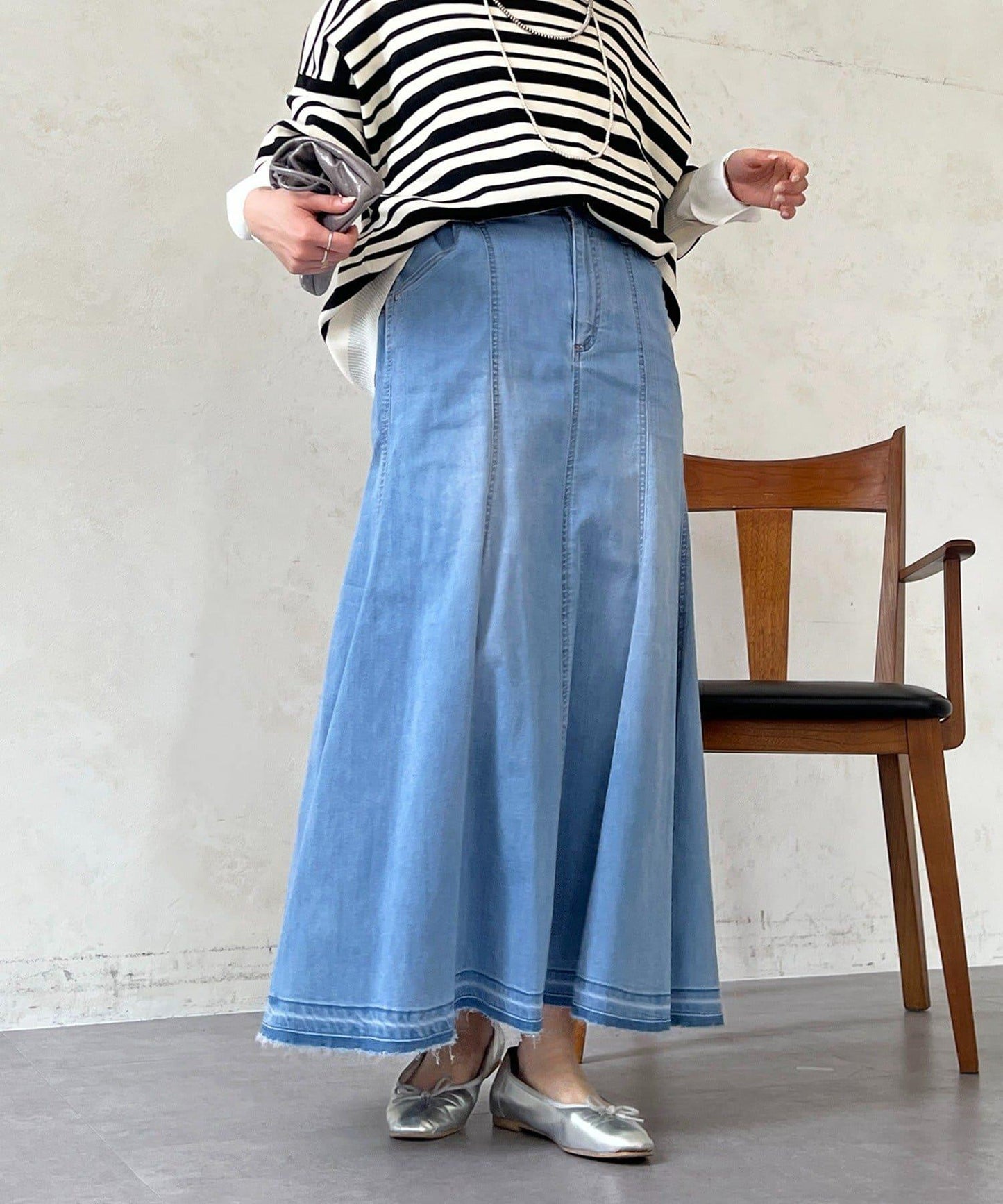 喇叭版型 彈力牛仔半身裙