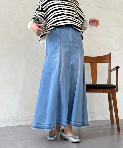 喇叭版型 彈力牛仔半身裙