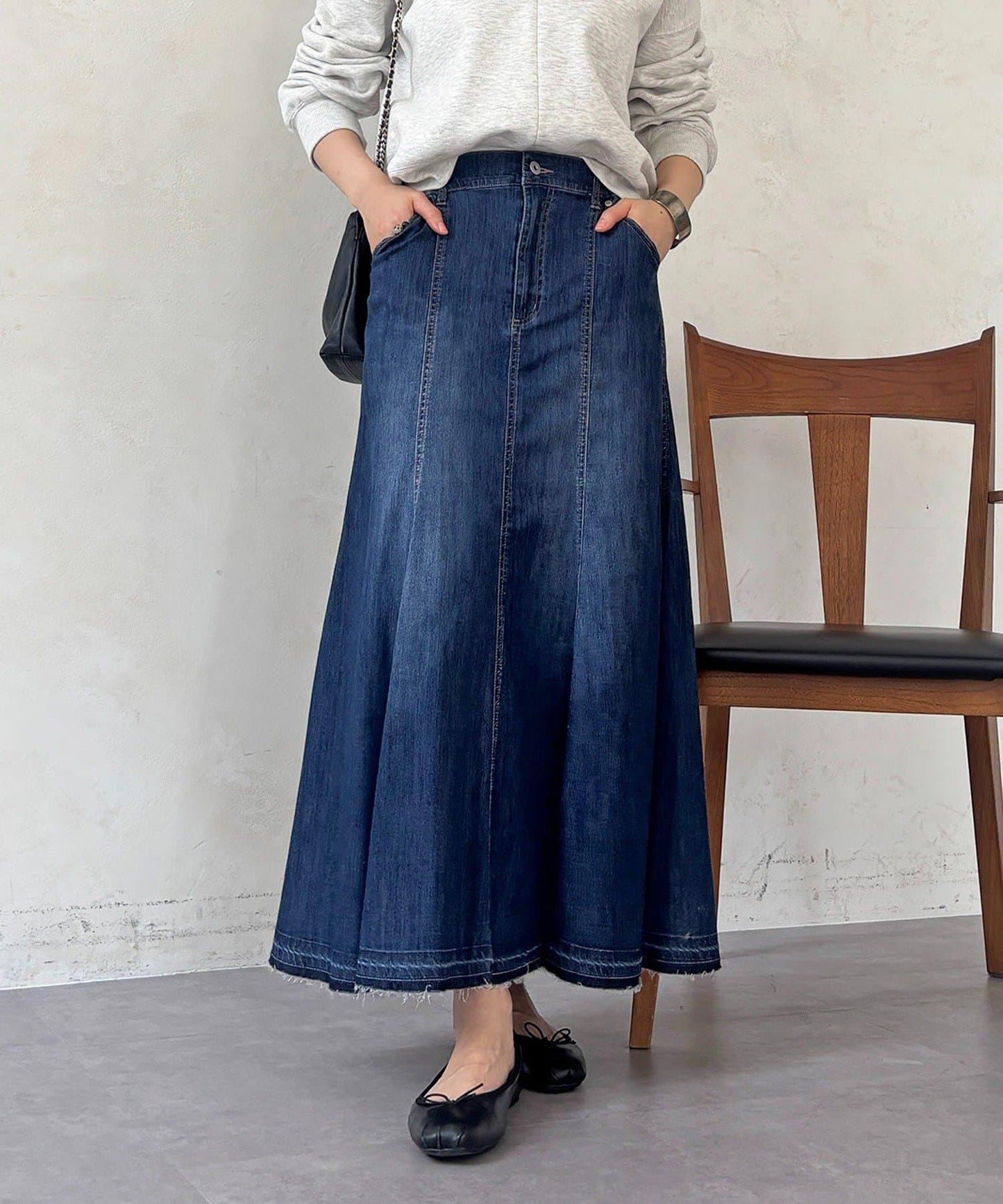 喇叭版型 彈力牛仔半身裙