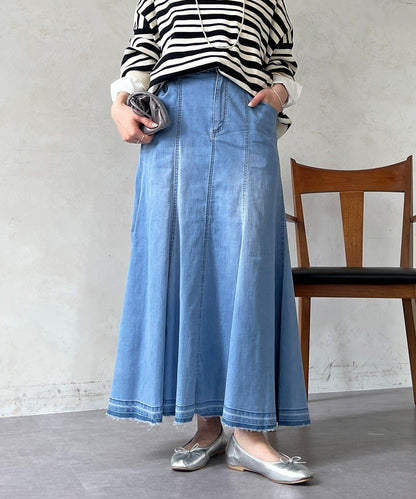 喇叭版型 彈力牛仔半身裙