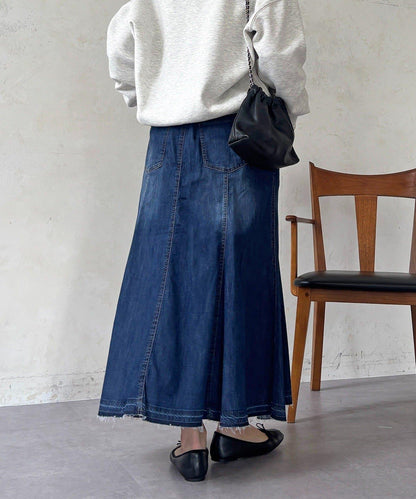 喇叭版型 彈力牛仔半身裙