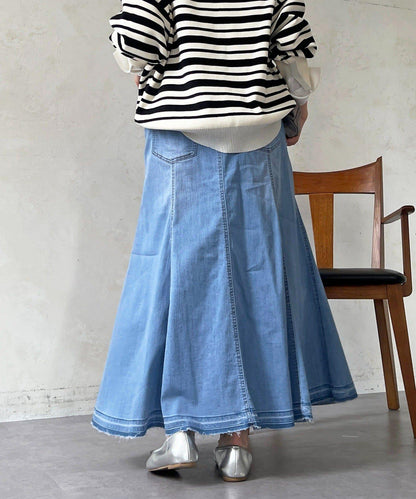 喇叭版型 彈力牛仔半身裙