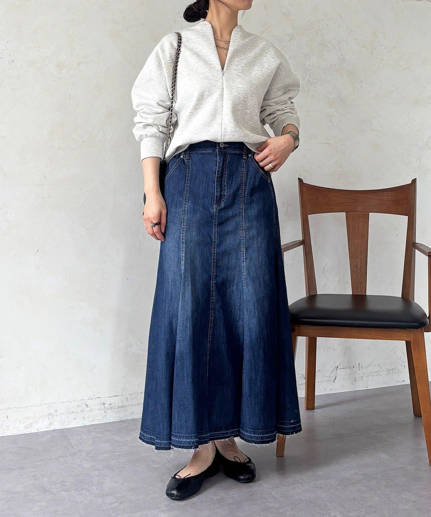 喇叭版型 彈力牛仔半身裙