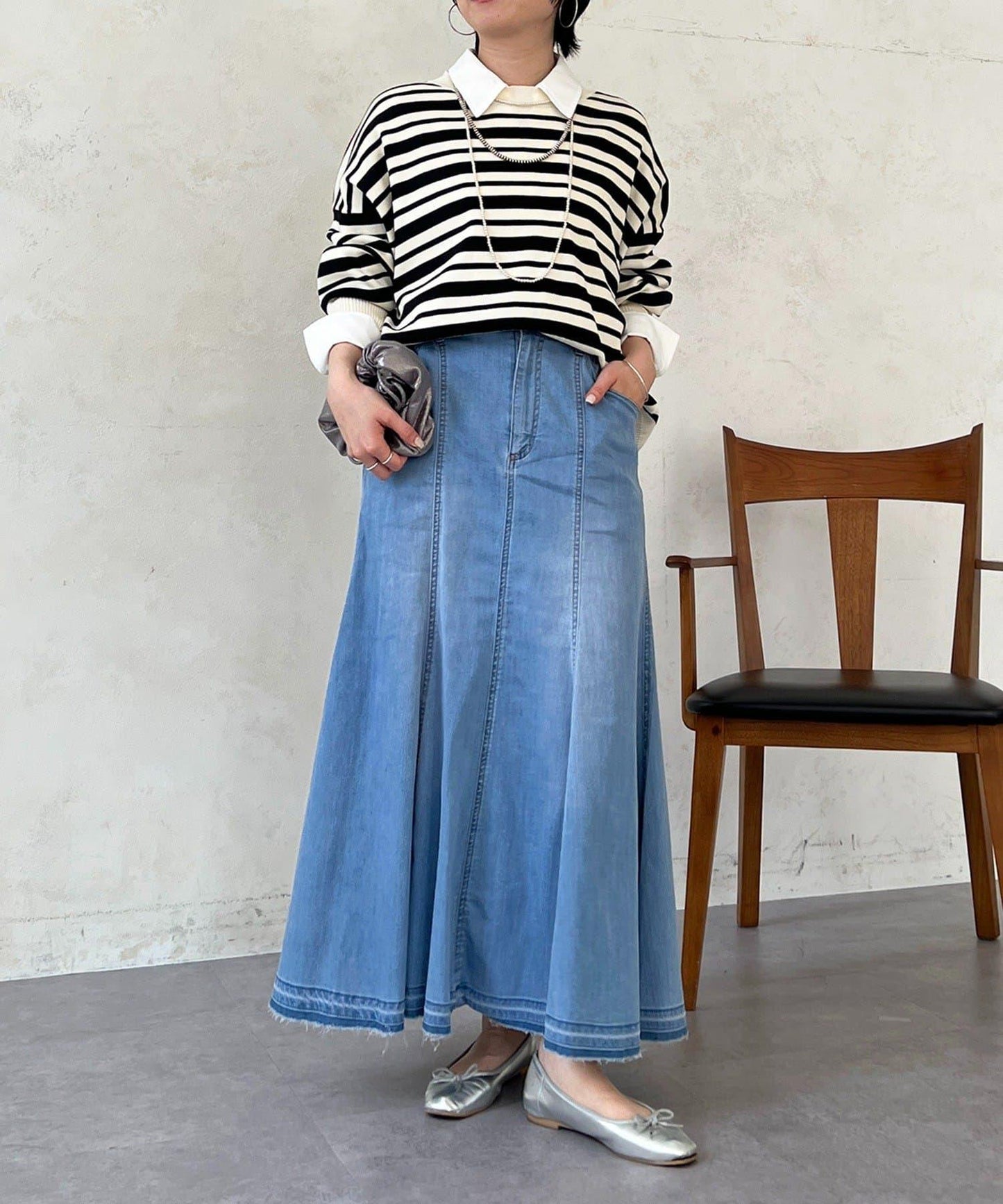 喇叭版型 彈力牛仔半身裙