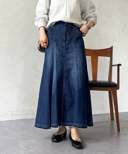 喇叭版型 彈力牛仔半身裙