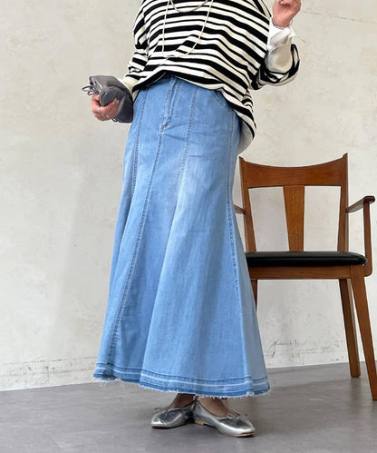 喇叭版型 彈力牛仔半身裙