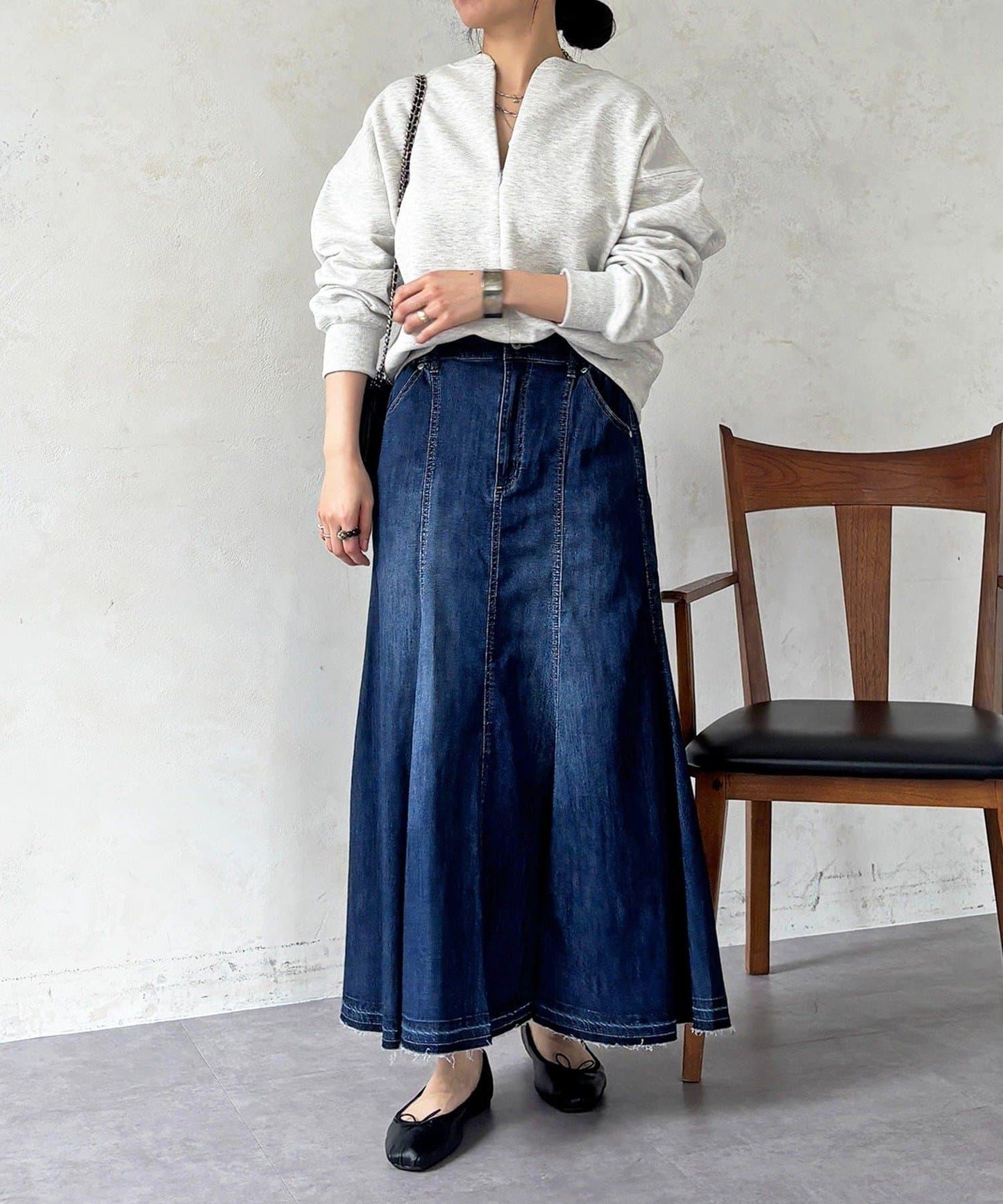 喇叭版型 彈力牛仔半身裙