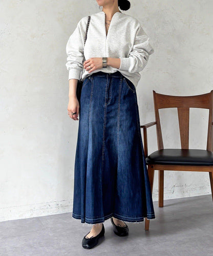 喇叭版型 彈力牛仔半身裙