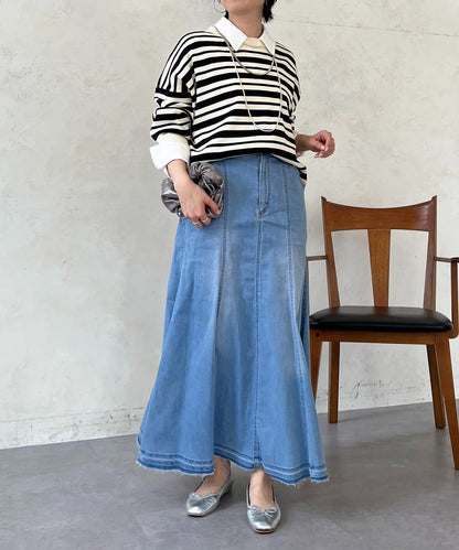 喇叭版型 彈力牛仔半身裙