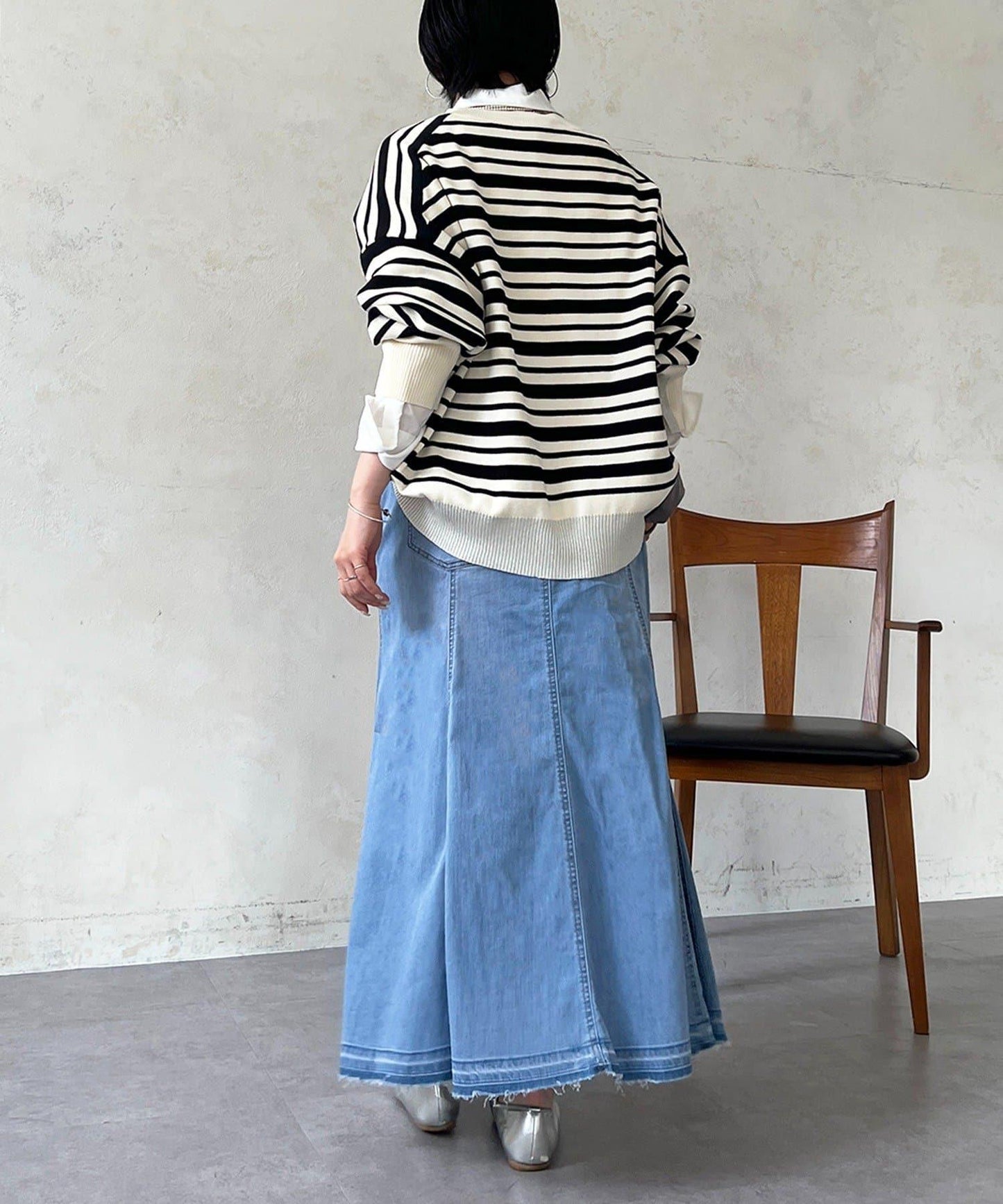 喇叭版型 彈力牛仔半身裙