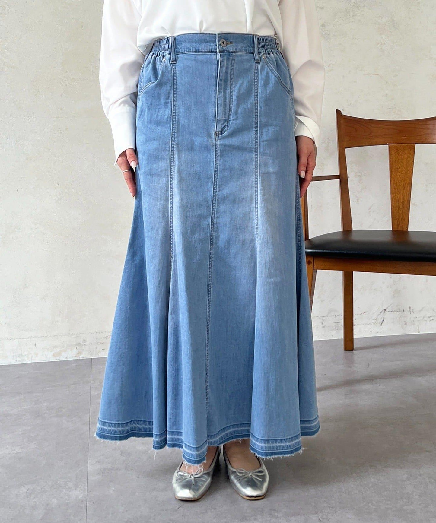 喇叭版型 彈力牛仔半身裙