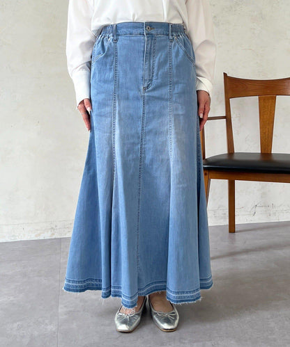 喇叭版型 彈力牛仔半身裙