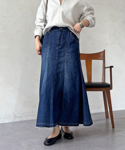 喇叭版型 彈力牛仔半身裙