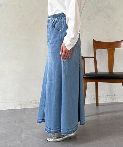 喇叭版型 彈力牛仔半身裙