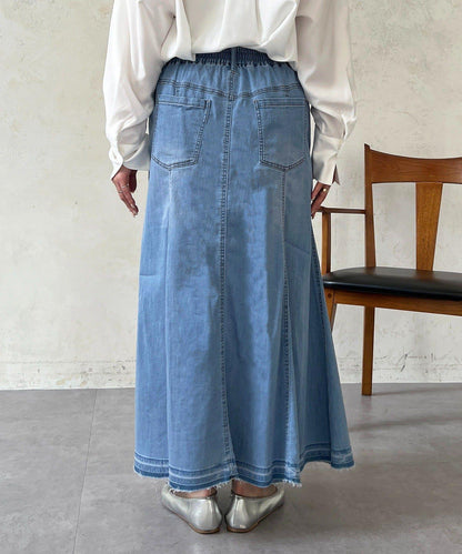 喇叭版型 彈力牛仔半身裙