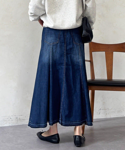 喇叭版型 彈力牛仔半身裙