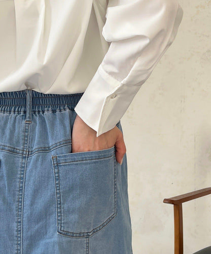 喇叭版型 彈力牛仔半身裙