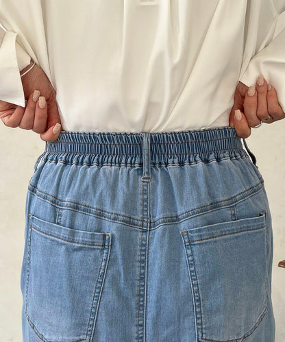 喇叭版型 彈力牛仔半身裙