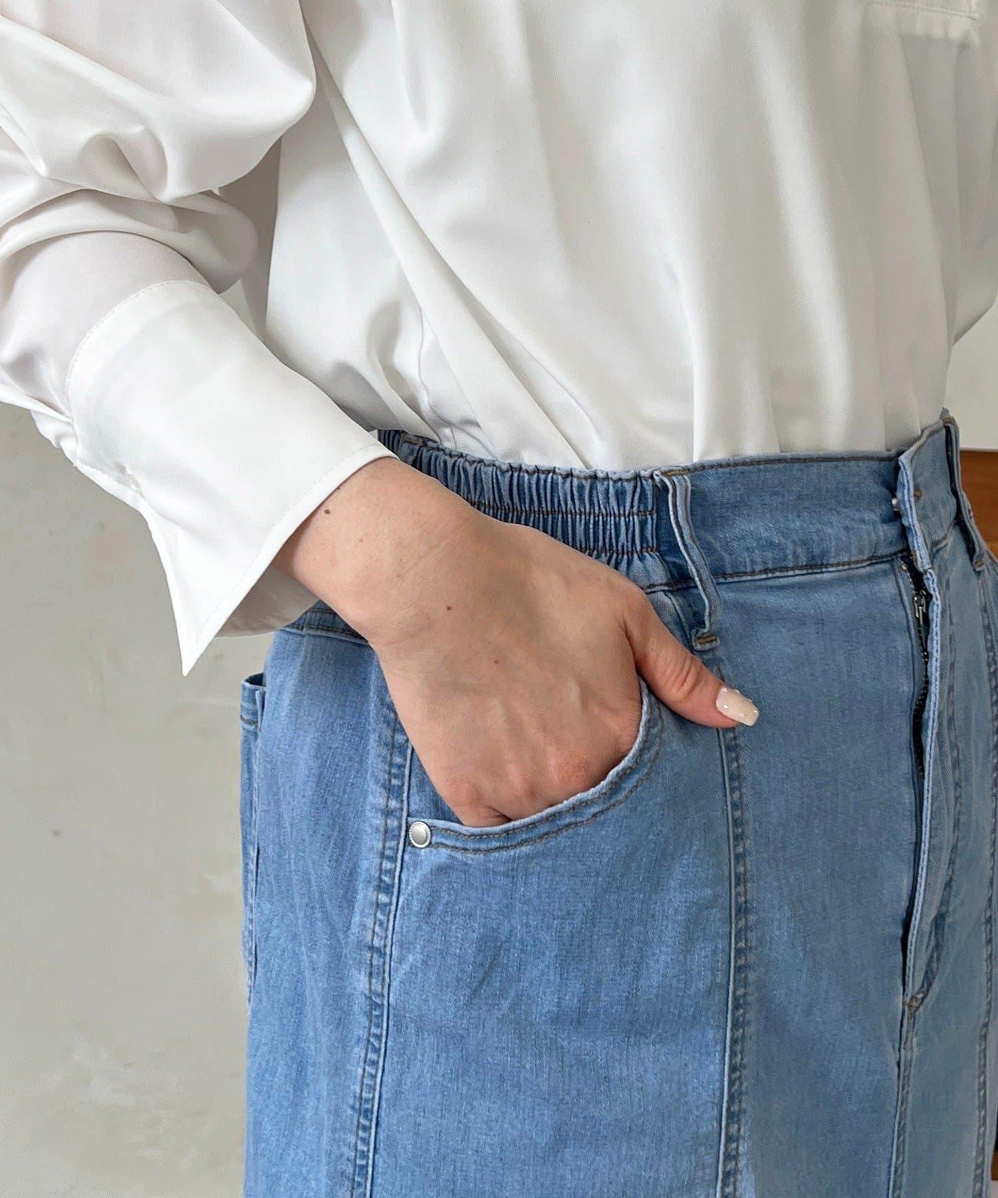 喇叭版型 彈力牛仔半身裙