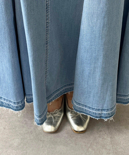 喇叭版型 彈力牛仔半身裙