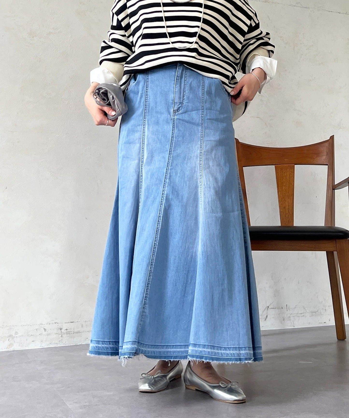 喇叭版型 彈力牛仔半身裙