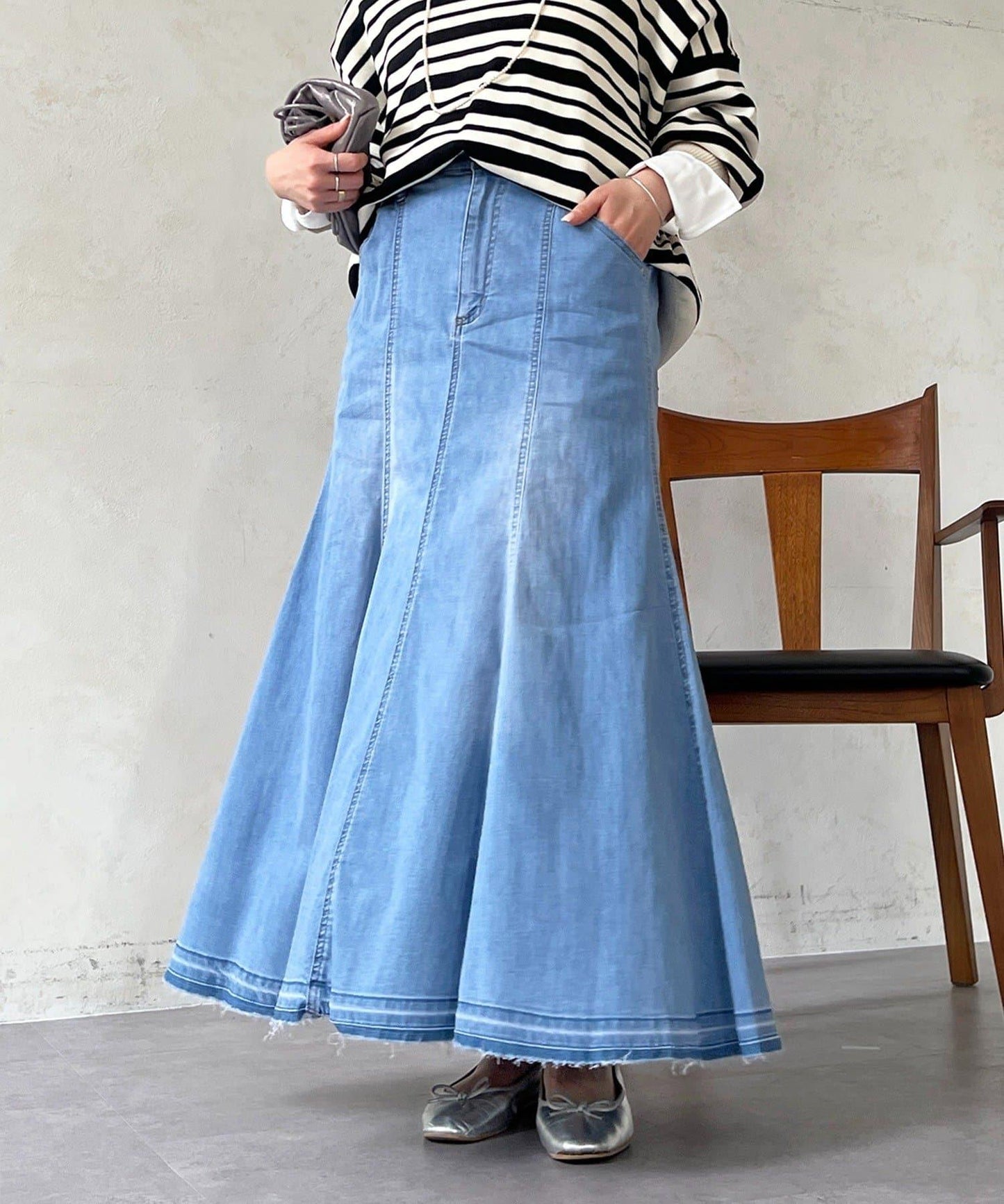 喇叭版型 彈力牛仔半身裙